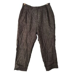 Lauren Ralph Lauren Pants Womens 14 Black Windowpane Linen Trouser High Rise